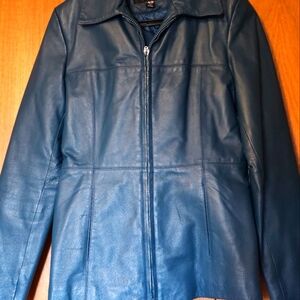 Fairweather soft leather jacket in beautiful blue color. Sold AS IS